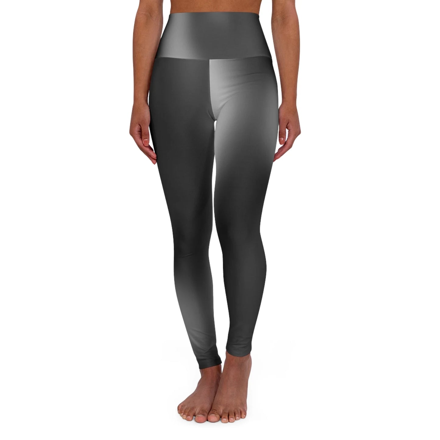 Woman wearing Vibrant Gradient Black High Waist Yoga Leggings  Front View on a White Background - Printspirationz