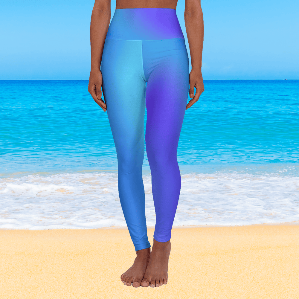 High Waist Yoga Leggings Vibrant Gradient Colored - Blue