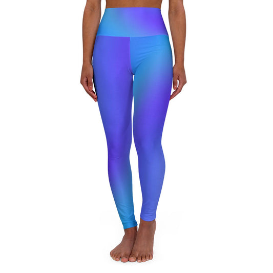 Woman wearing Vibrant Gradient Blue High Waist Yoga Leggings  Front View on a White Background - Printspirationz