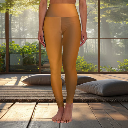 Person wearing gradient brown High Waist Yoga Leggings standing in a room with large windows showing a forest view. - Printspirationz