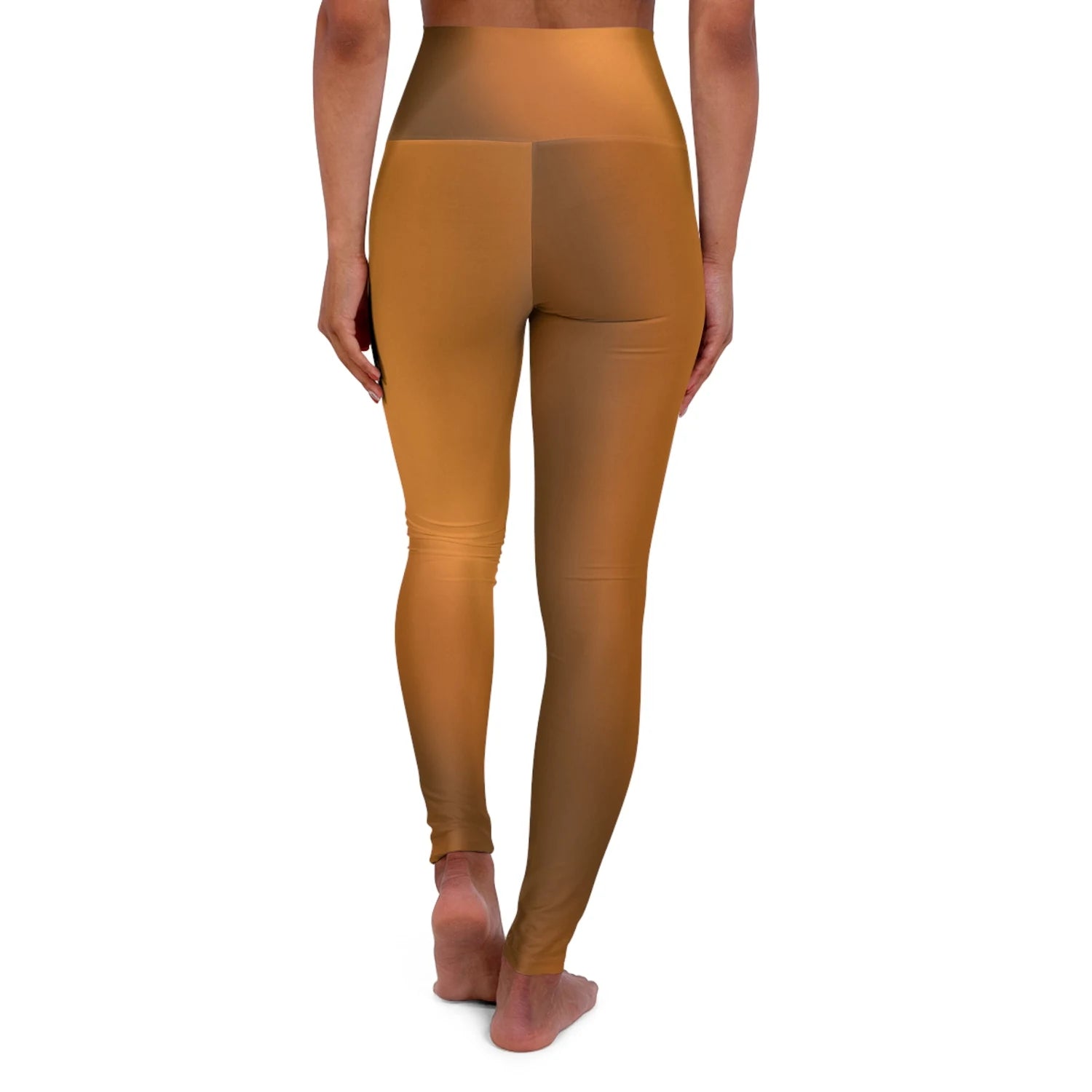 Woman wearing Vibrant Gradient Brown High Waist Yoga Leggings  Back View on a White Background - Printspirationz