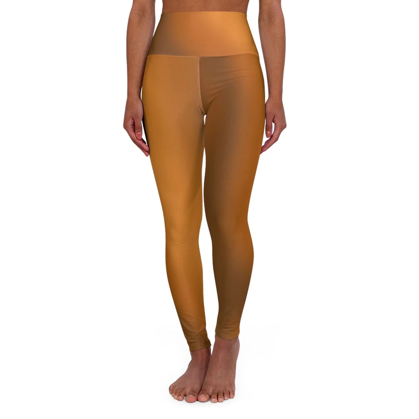 Woman wearing Vibrant Gradient Brown High Waist Yoga Leggings  Front View on a White Background - Printspirationz