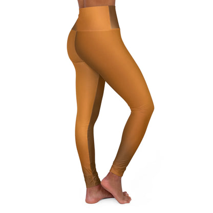 Woman wearing Vibrant Gradient Brown High Waist Yoga Leggings  Right Side View on a White Background - Printspirationz