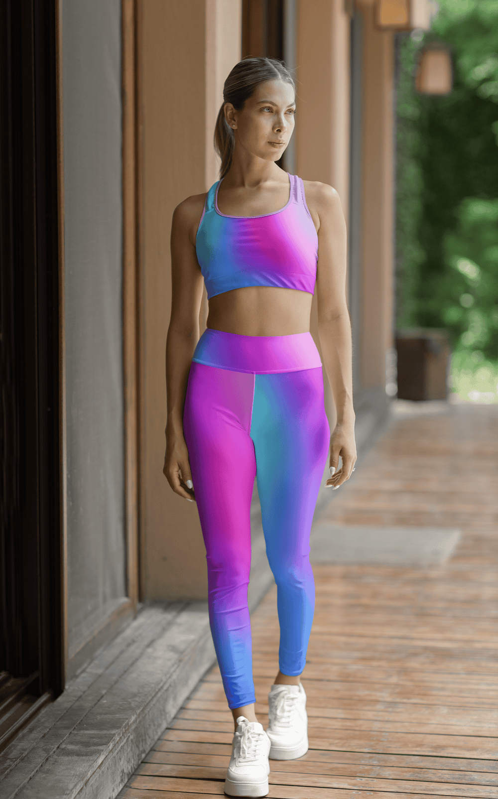 High Waist Yoga Leggings Vibrant Gradient Colored - Cool Colors Ombre
