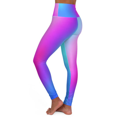 Woman wearing Vibrant Gradient Cool Colors High Waist Yoga Leggings  Left Side View on a White Background - Printspirationz