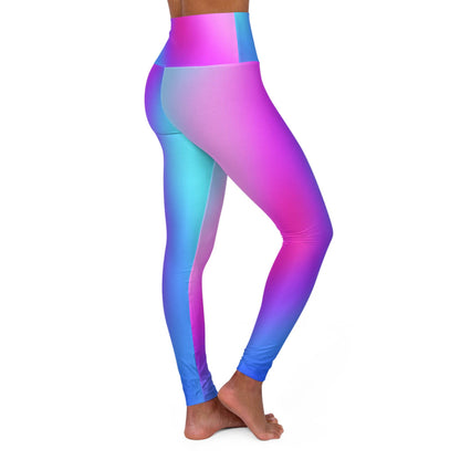 Woman wearing Vibrant Gradient Cool Colors High Waist Yoga Leggings  Right Side View on a White Background - Printspirationz