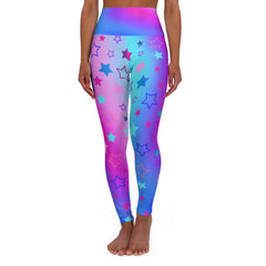 Vibrant High Waist Yoga Leggings with Cool Color Tones Star Print
