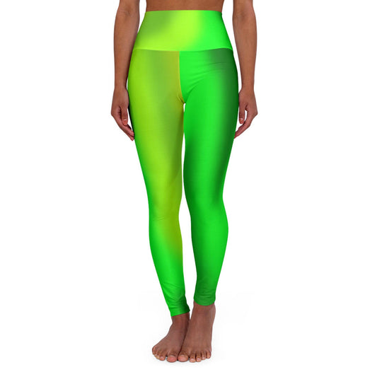 Woman wearing Vibrant Gradient Green High Waist Yoga Leggings  Front View on a White Background - Printspirationz