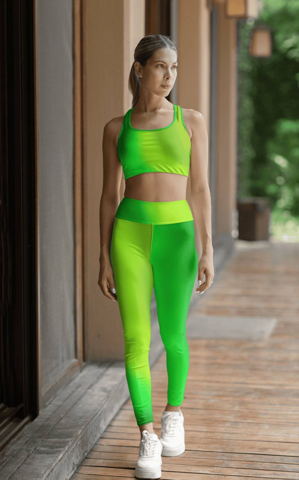 High Waist Yoga Leggings Vibrant Gradient Colored - Green