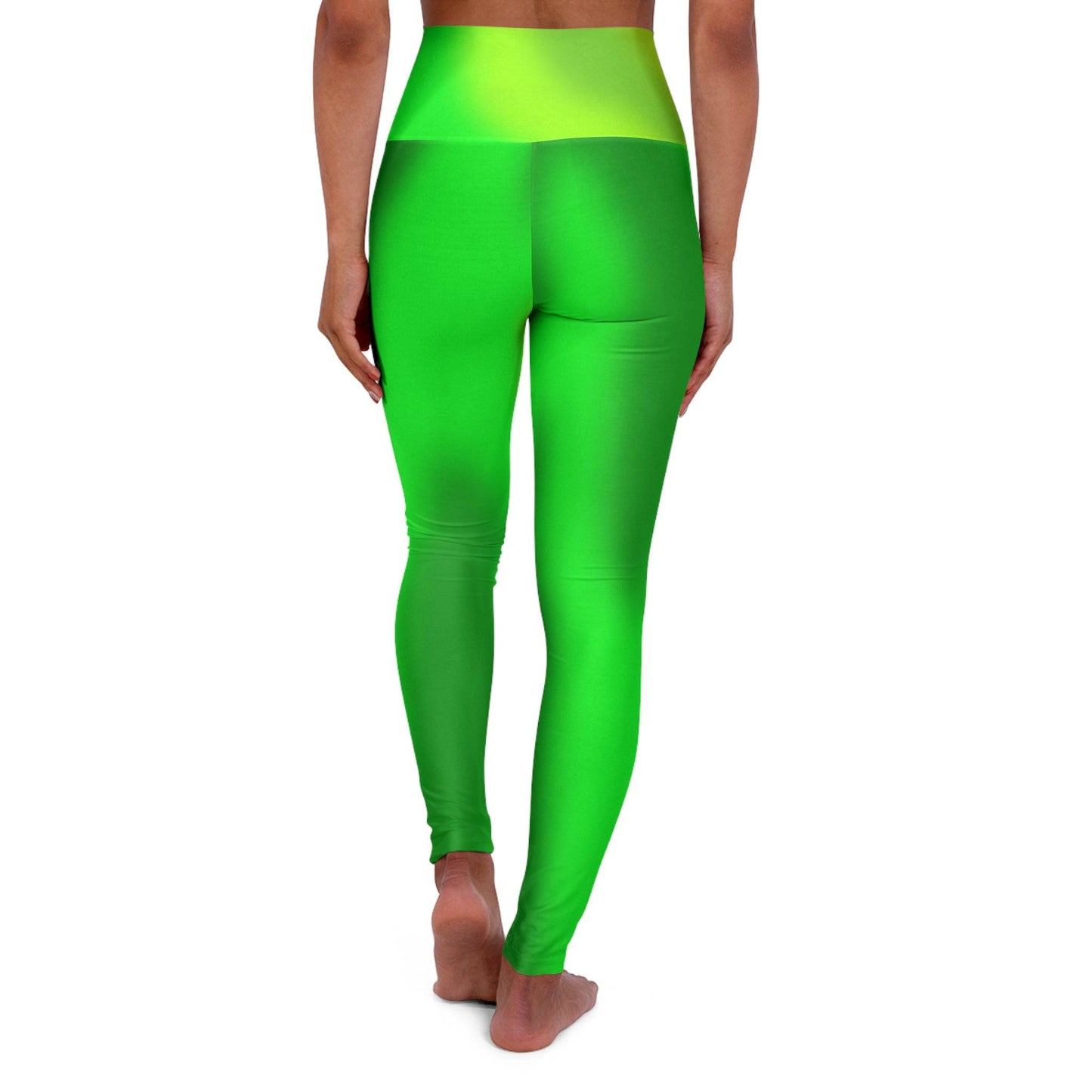Woman wearing Vibrant Gradient Green High Waist Yoga Leggings  Back View on a White Background - Printspirationz