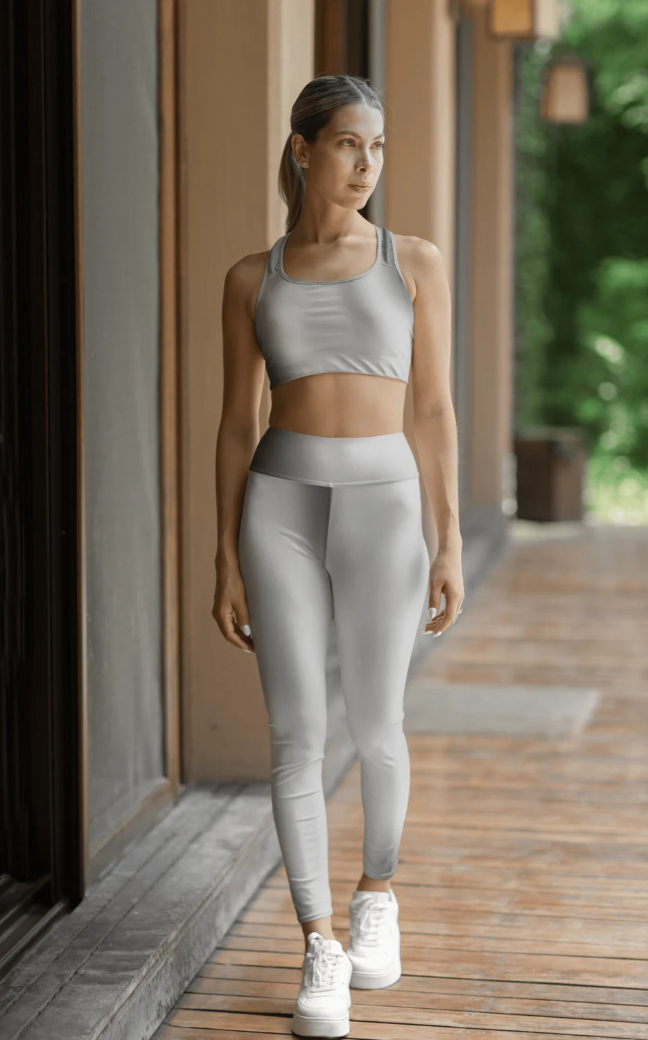 High Waist Yoga Leggings Vibrant Gradient Colored - Grey