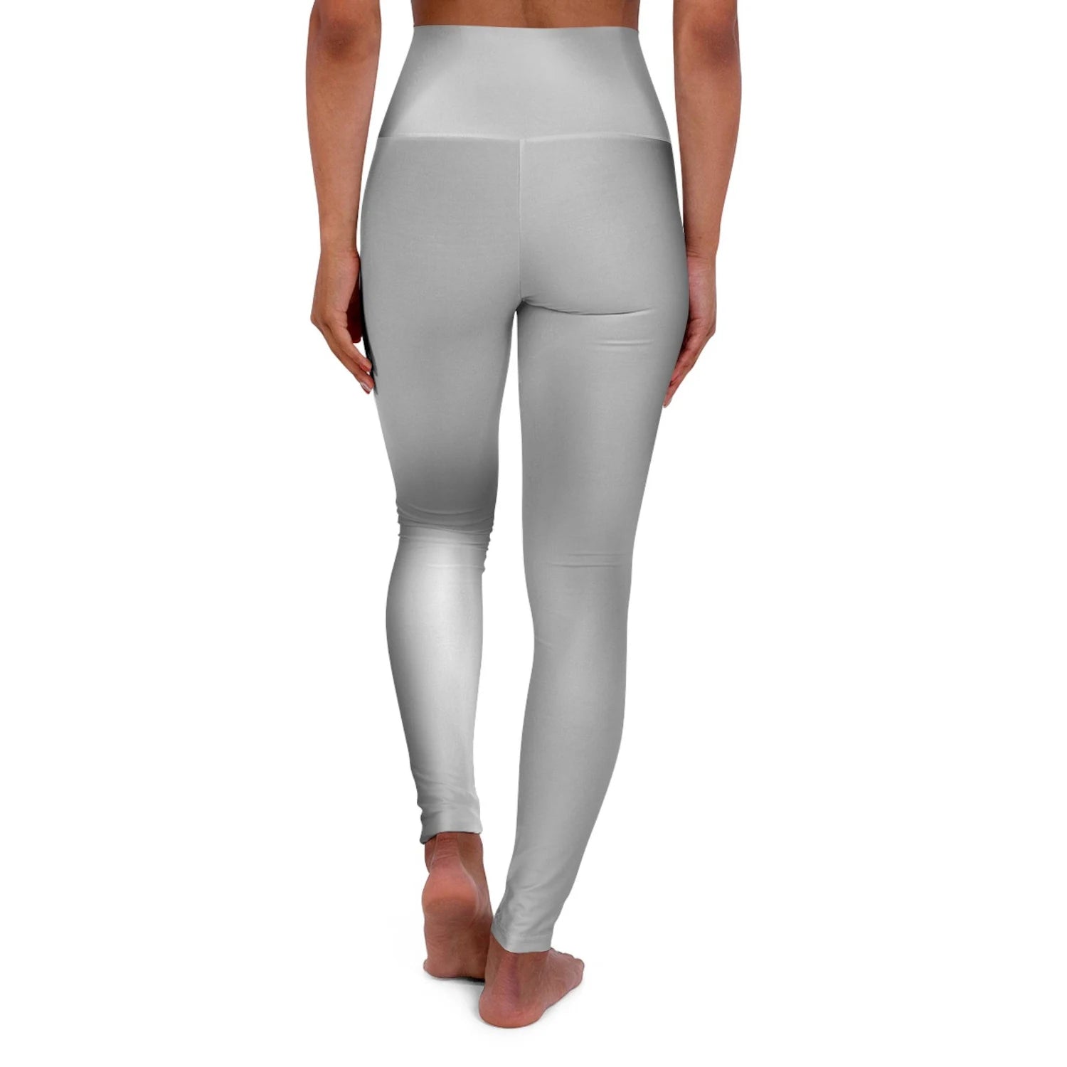 Woman wearing Vibrant Gradient Grey High Waist Yoga Leggings  Back View on a White Background - Printspirationz