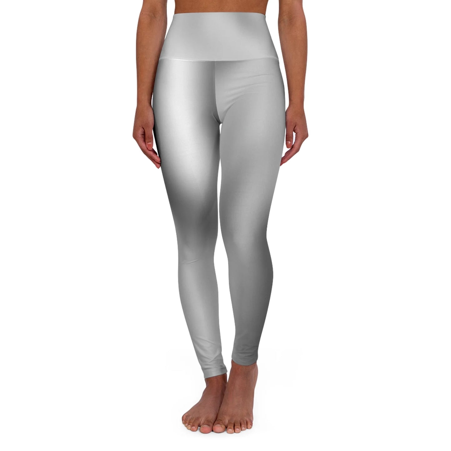Woman wearing Vibrant Gradient Grey High Waist Yoga Leggings  Front View on a White Background - Printspirationz