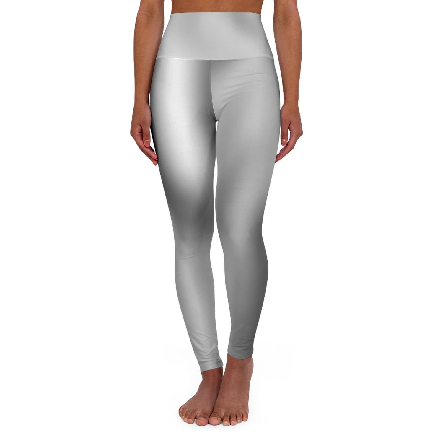 Woman wearing Vibrant Gradient Grey High Waist Yoga Leggings  Front View on a White Background - Printspirationz
