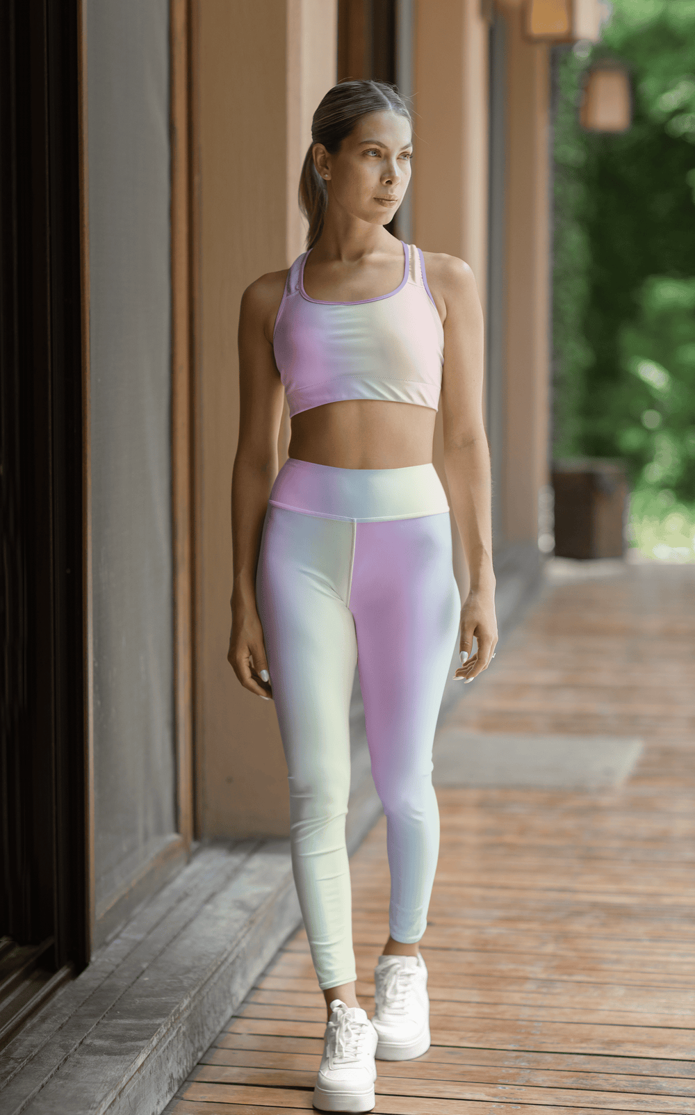 High Waist Yoga Leggings Vibrant Gradient Colored - Pastel Rainbow