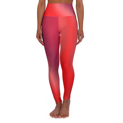 Woman wearing Vibrant Gradient Red High Waist Yoga Leggings  Front View on a White Background - Printspirationz
