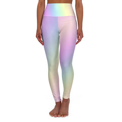 High Waist Yoga Leggings Vibrant Gradient Colored - Pastel Rainbow