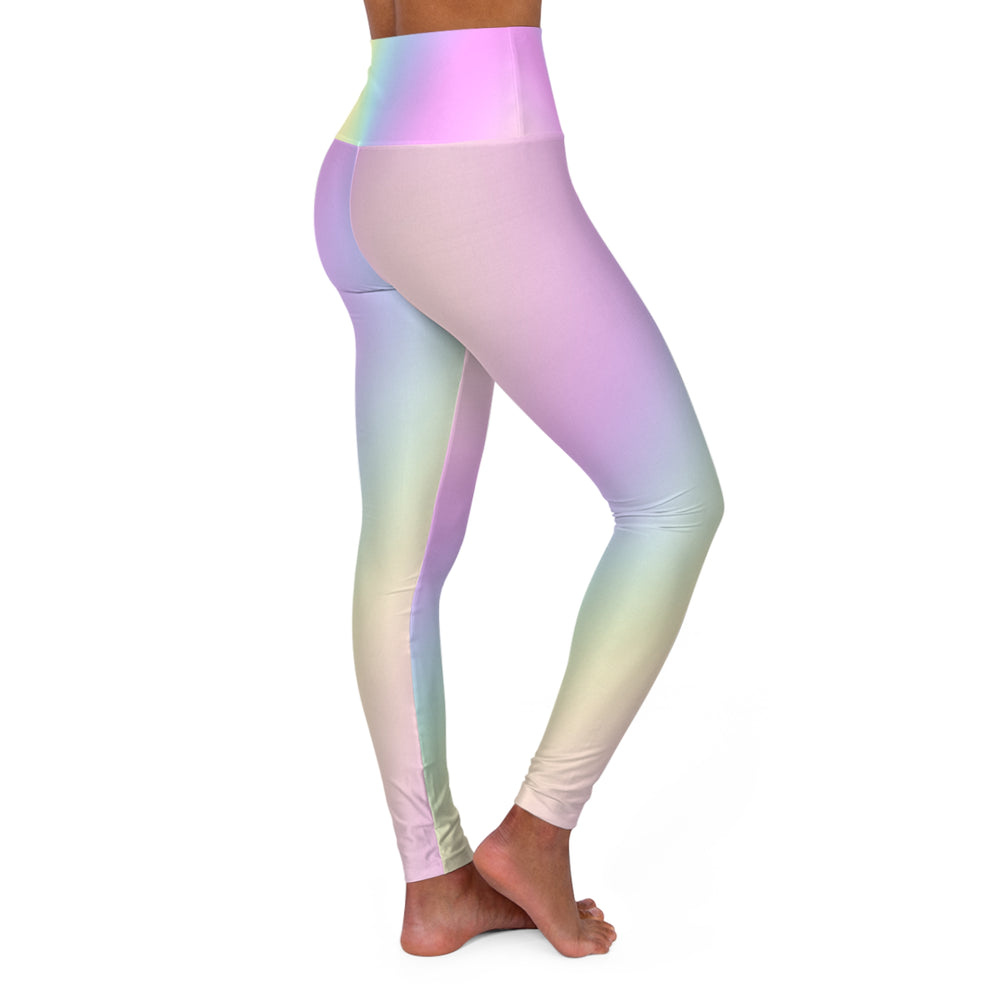 High Waist Yoga Leggings Vibrant Gradient Colored - Pastel Rainbow