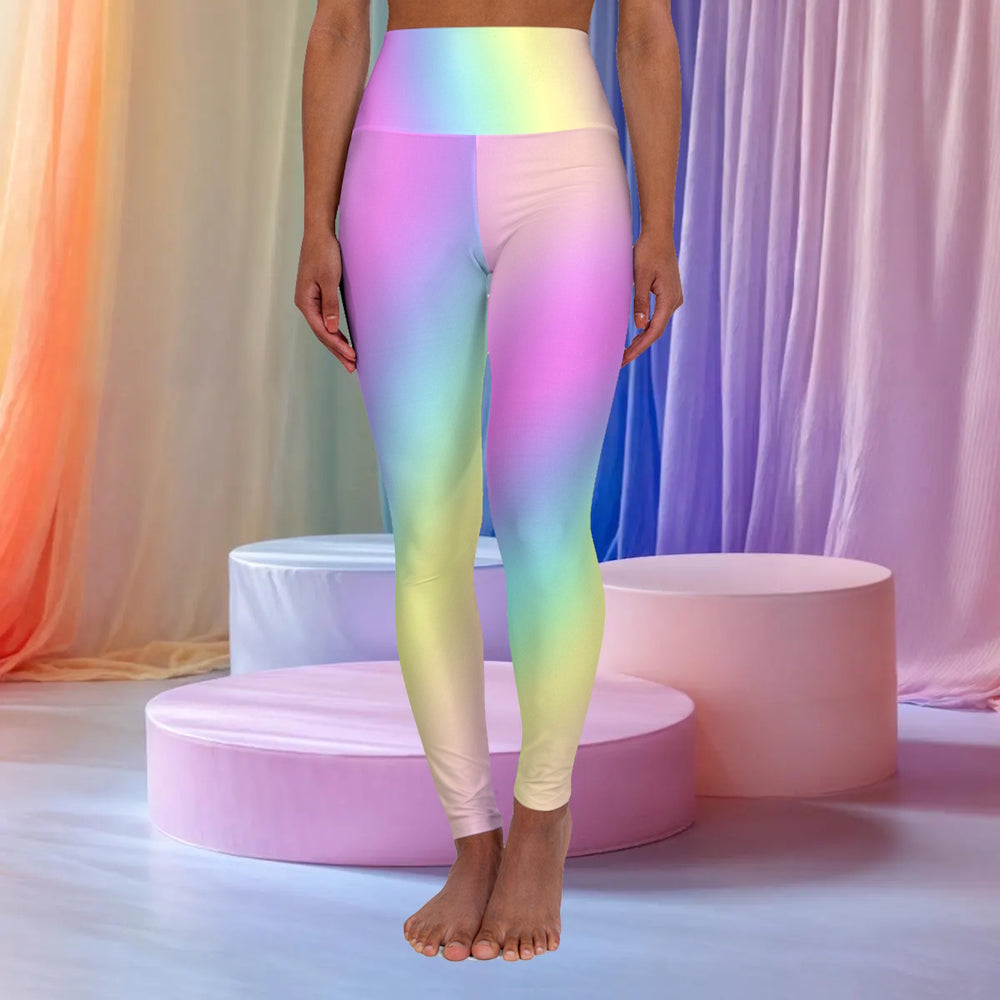 High Waist Yoga Leggings Vibrant Gradient Colored - Pastel Rainbow