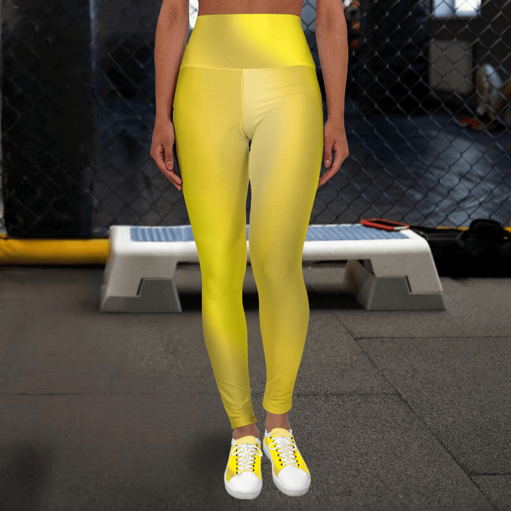 High Waist Yoga Leggings Vibrant Gradient Colored - Yellow
