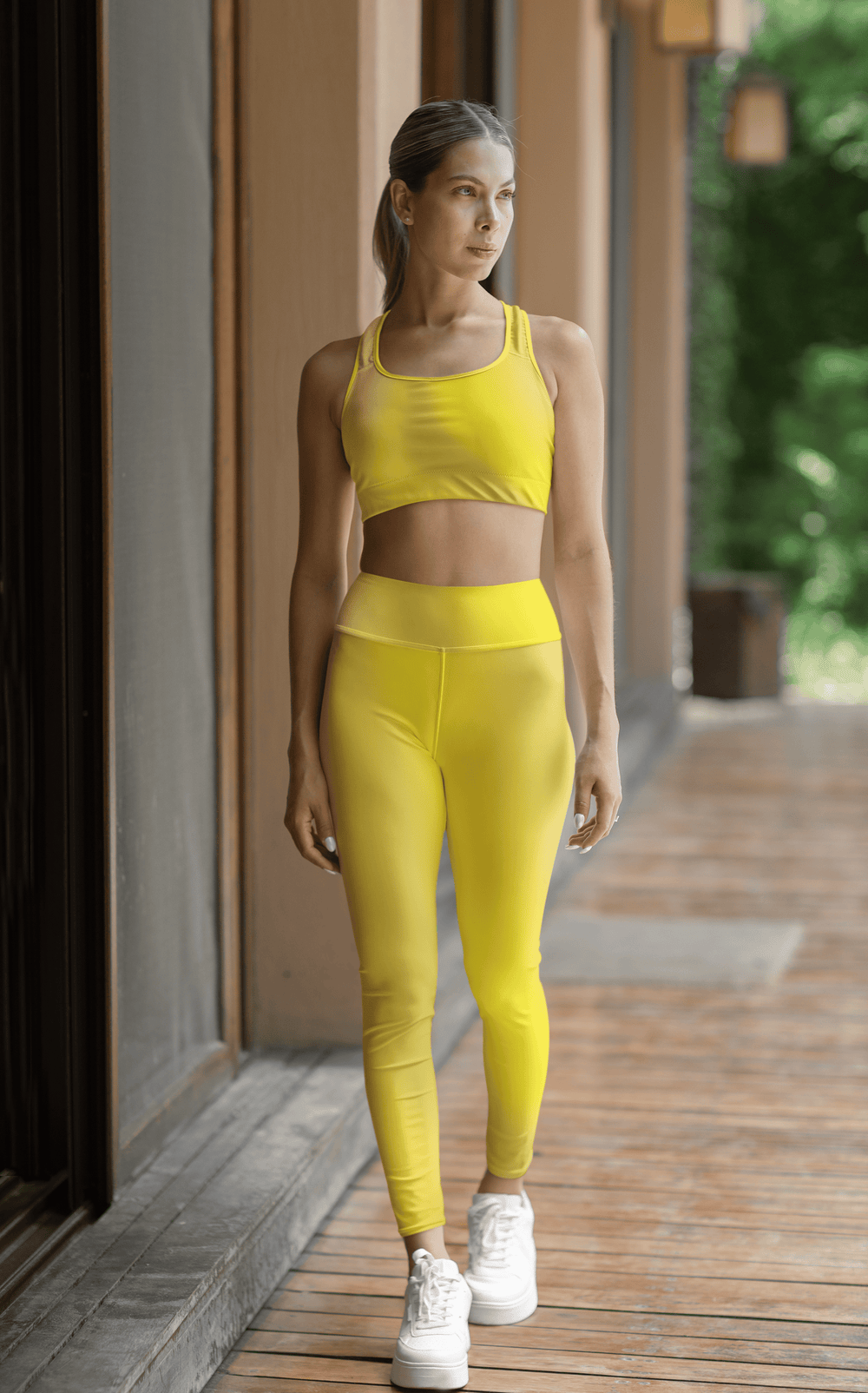 High Waist Yoga Leggings Vibrant Gradient Colored - Yellow