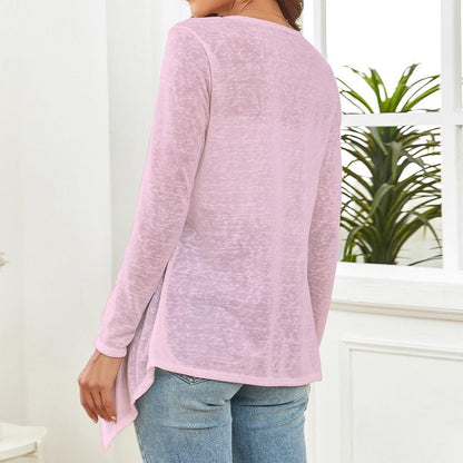 Pink Drop Shoulder Open Shirt Cardigan with Irregular Hem for Women - Printspirationz