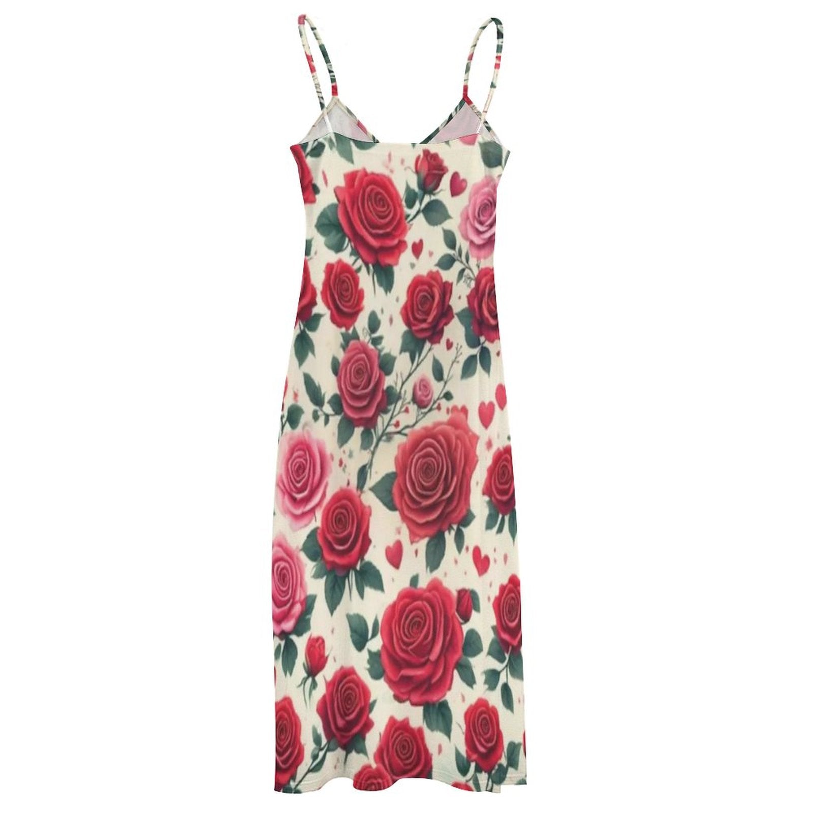 Sleeveless Boho Ankle Length Sling Maxi Dress Featuring Gorgeous Red Roses Print - Summer Outfit Essential - Printspirationz