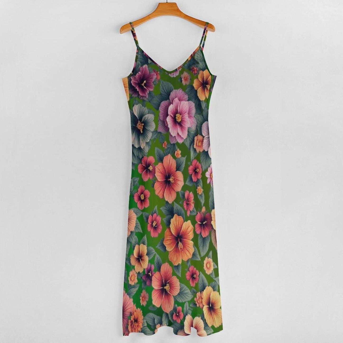 Sleeveless Boho Ankle Length Sling Maxi Dress Featuring Gorgeous Red Roses Print - Summer Outfit Essential
