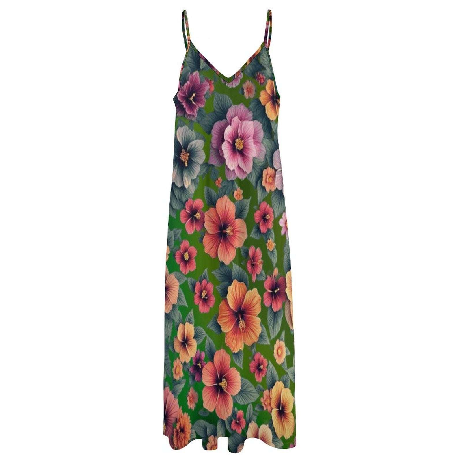 Sleeveless Boho Ankle Length Sling Maxi Dress Featuring Gorgeous Red Roses Print - Summer Outfit Essential
