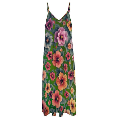 Sleeveless Boho Ankle Length Sling Maxi Dress Featuring Gorgeous Red Roses Print - Summer Outfit Essential