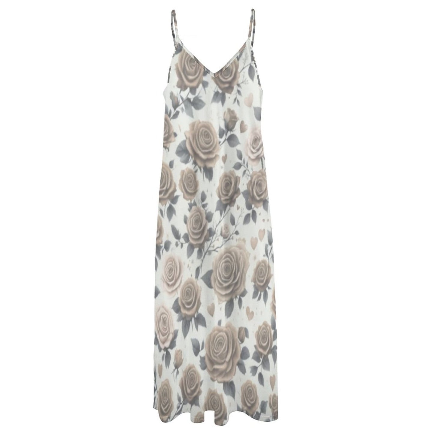 Sleeveless Boho Ankle Length Sling Maxi Dress Featuring Gorgeous Roses Print - Summer Outfit Essential - Printspirationz