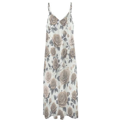Sleeveless Boho Ankle Length Sling Maxi Dress Featuring Gorgeous Roses Print - Summer Outfit Essential - Printspirationz