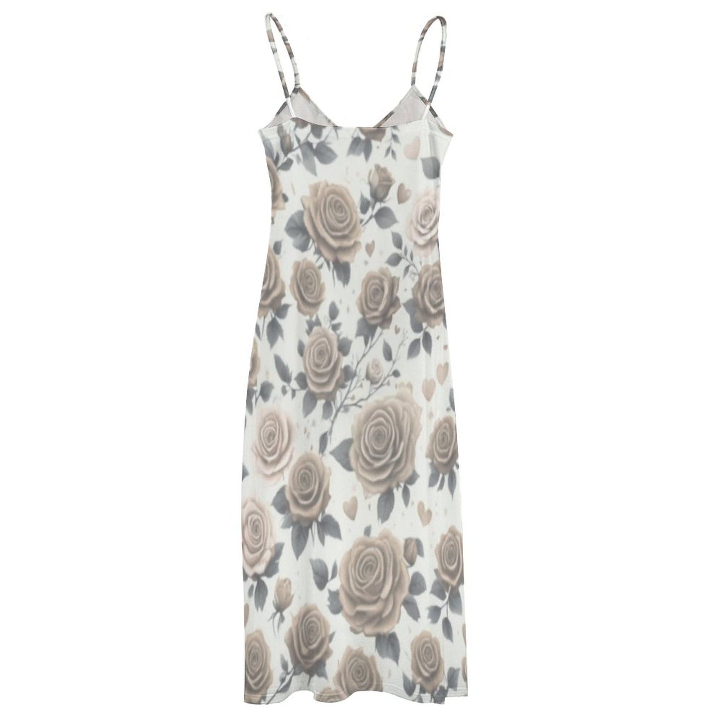 Sleeveless Boho Ankle Length Sling Maxi Dress Featuring Gorgeous Roses Print - Summer Outfit Essential - Printspirationz