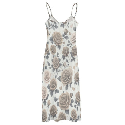Sleeveless Boho Ankle Length Sling Maxi Dress Featuring Gorgeous Roses Print - Summer Outfit Essential - Printspirationz