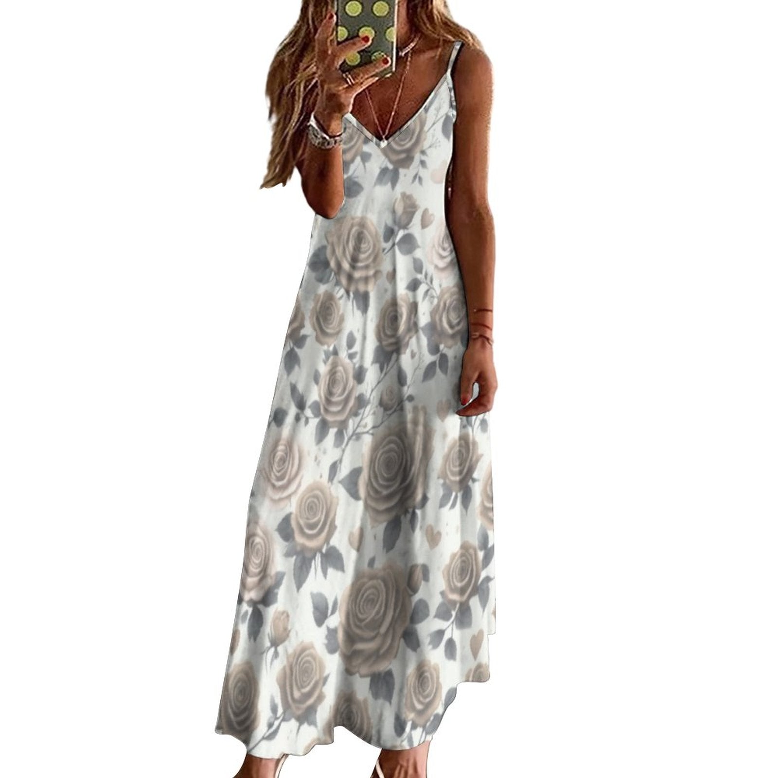 Sleeveless Boho Ankle Length Sling Maxi Dress Featuring Gorgeous Roses Print - Summer Outfit Essential - Printspirationz