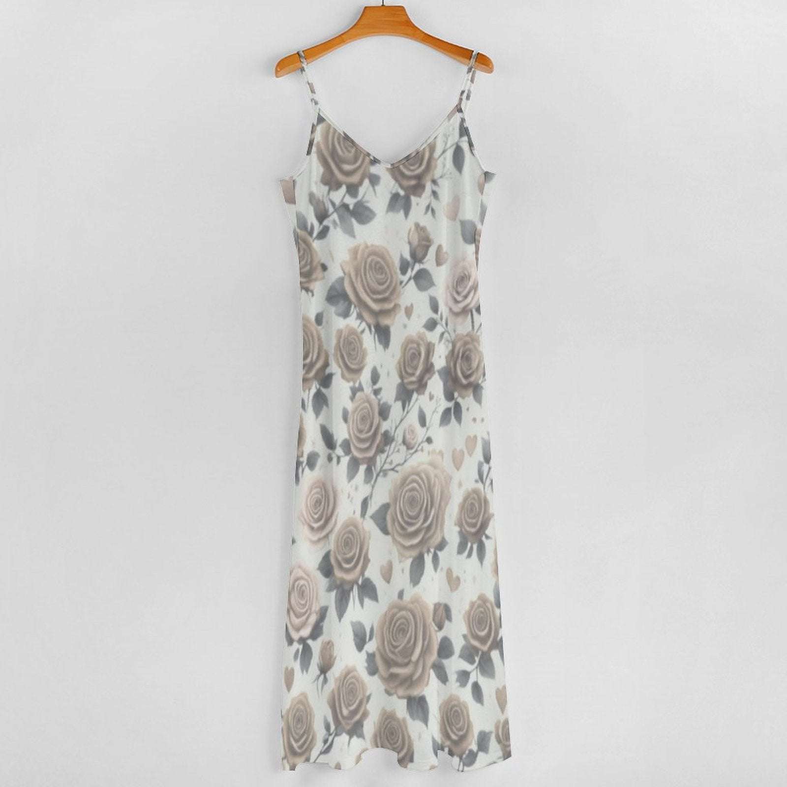 Sleeveless Boho Ankle Length Sling Maxi Dress Featuring Gorgeous Roses Print - Summer Outfit Essential