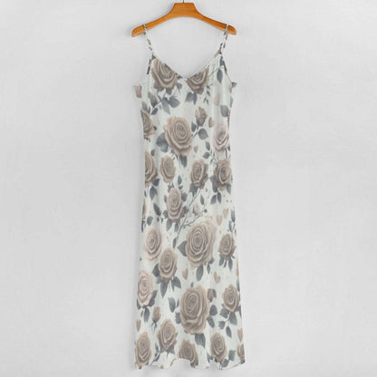 Sleeveless Boho Ankle Length Sling Maxi Dress Featuring Gorgeous Roses Print - Summer Outfit Essential