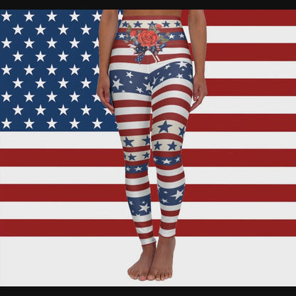 High Waist Stars and Stripes Leggings, Patriotic USA Independence Day Designs