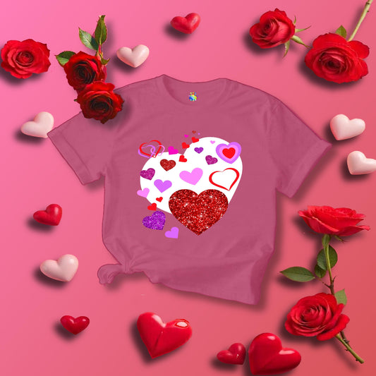 Heart-filled Tee, Love Hearts Shirt For Women, Valentine's Day T-Shirt, Romantic Graphic Top, Couples Matching Apparel - Printspirationz