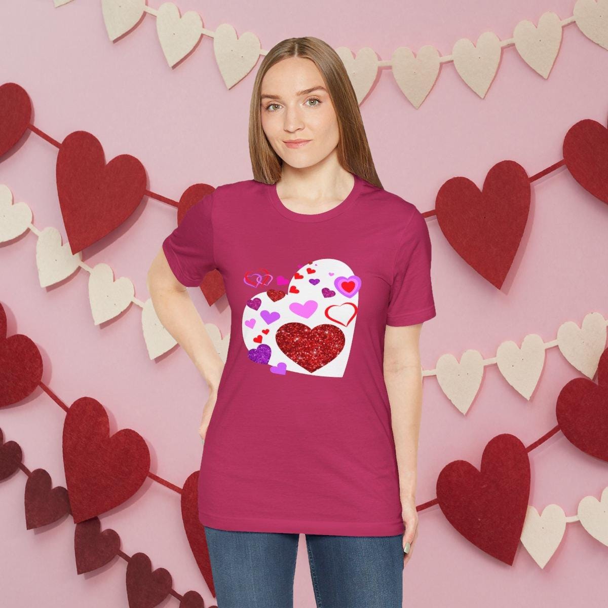 Heart-filled Tee, Love Hearts Shirt For Women, Valentine's Day T-Shirt, Romantic Graphic Top, Couples Matching Apparel - Printspirationz