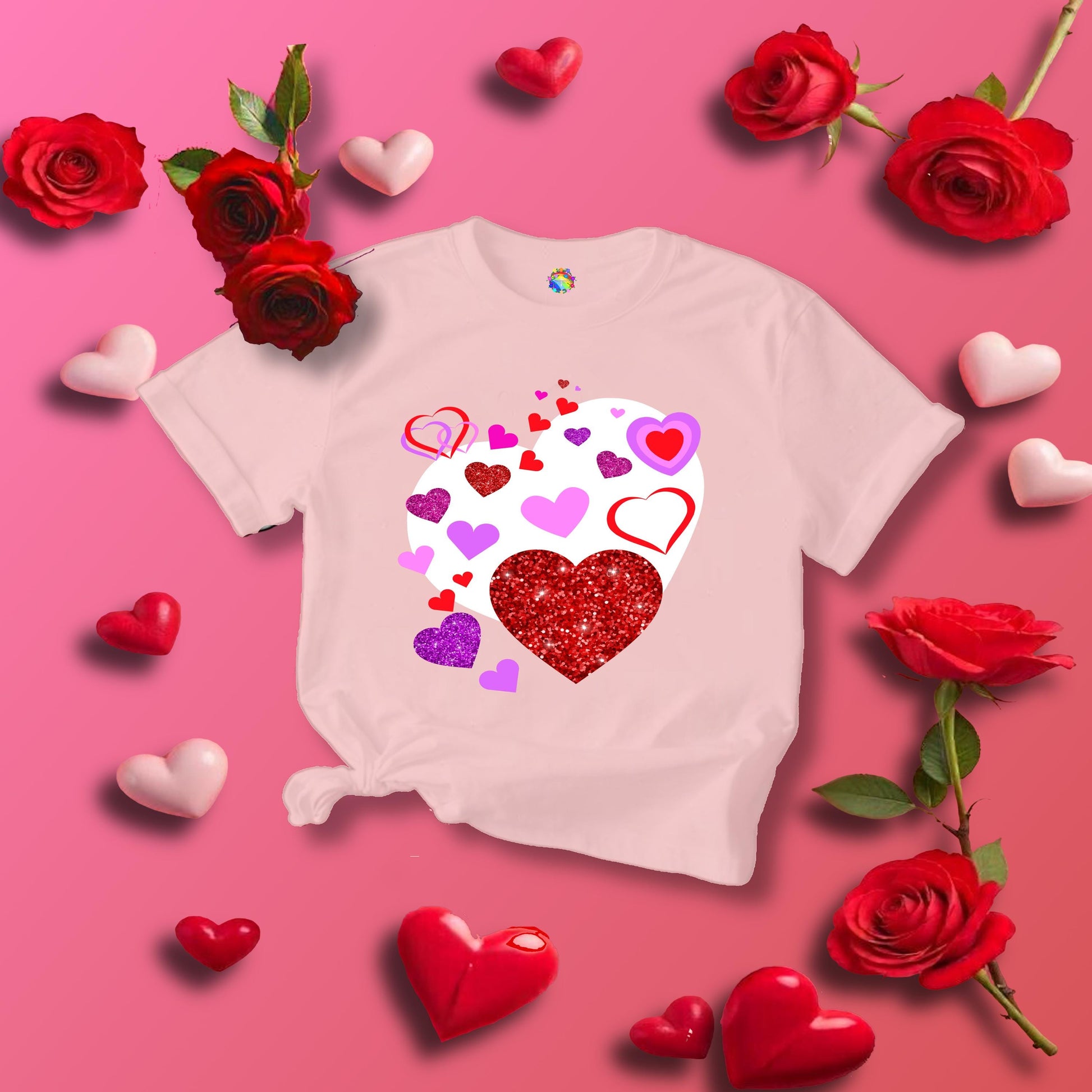 Heart-filled Tee, Love Hearts Shirt For Women, Valentine's Day T-Shirt, Romantic Graphic Top, Couples Matching Apparel - Printspirationz