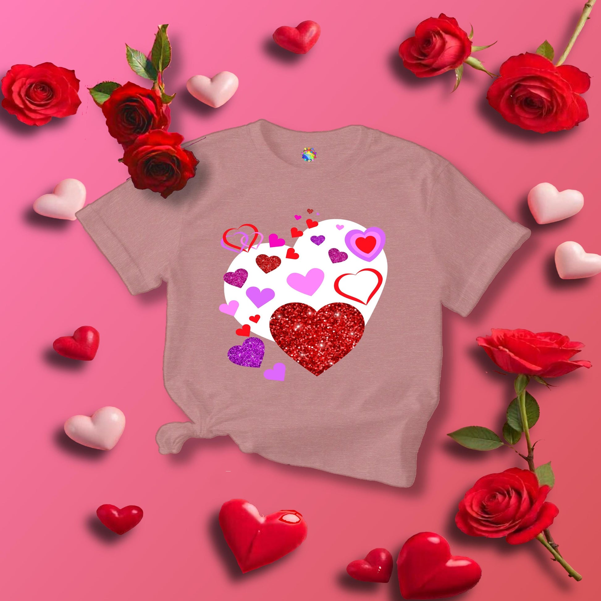 Heart-filled Tee, Love Hearts Shirt For Women, Valentine's Day T-Shirt, Romantic Graphic Top, Couples Matching Apparel - Printspirationz
