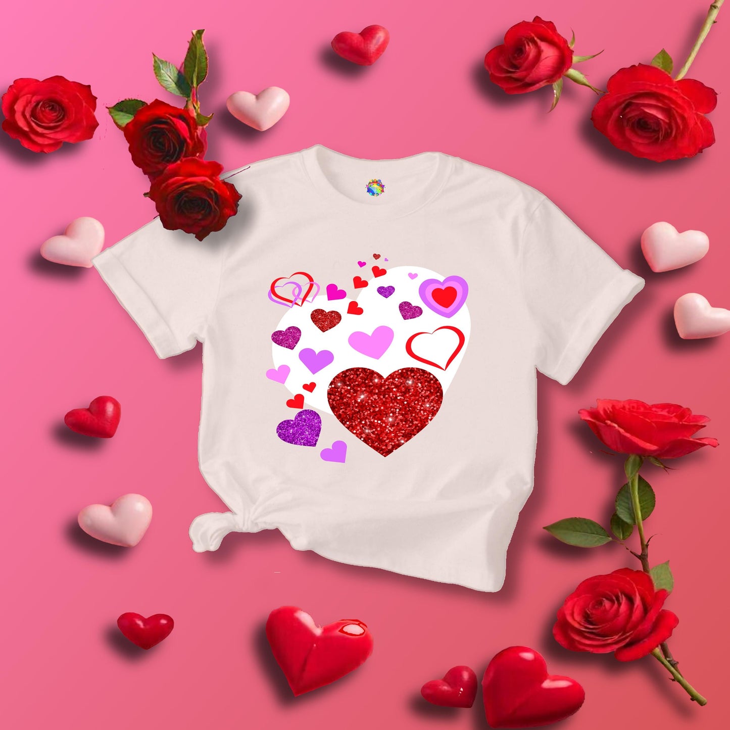 Heart-filled Tee, Love Hearts Shirt For Women, Valentine's Day T-Shirt, Romantic Graphic Top, Couples Matching Apparel - Printspirationz