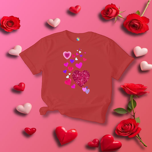 Heart-filled Tee, Love Hearts Shirt, Valentine's Day T-Shirt For Women, Romantic Graphic Top, Couples Matching Apparel - Printspirationz