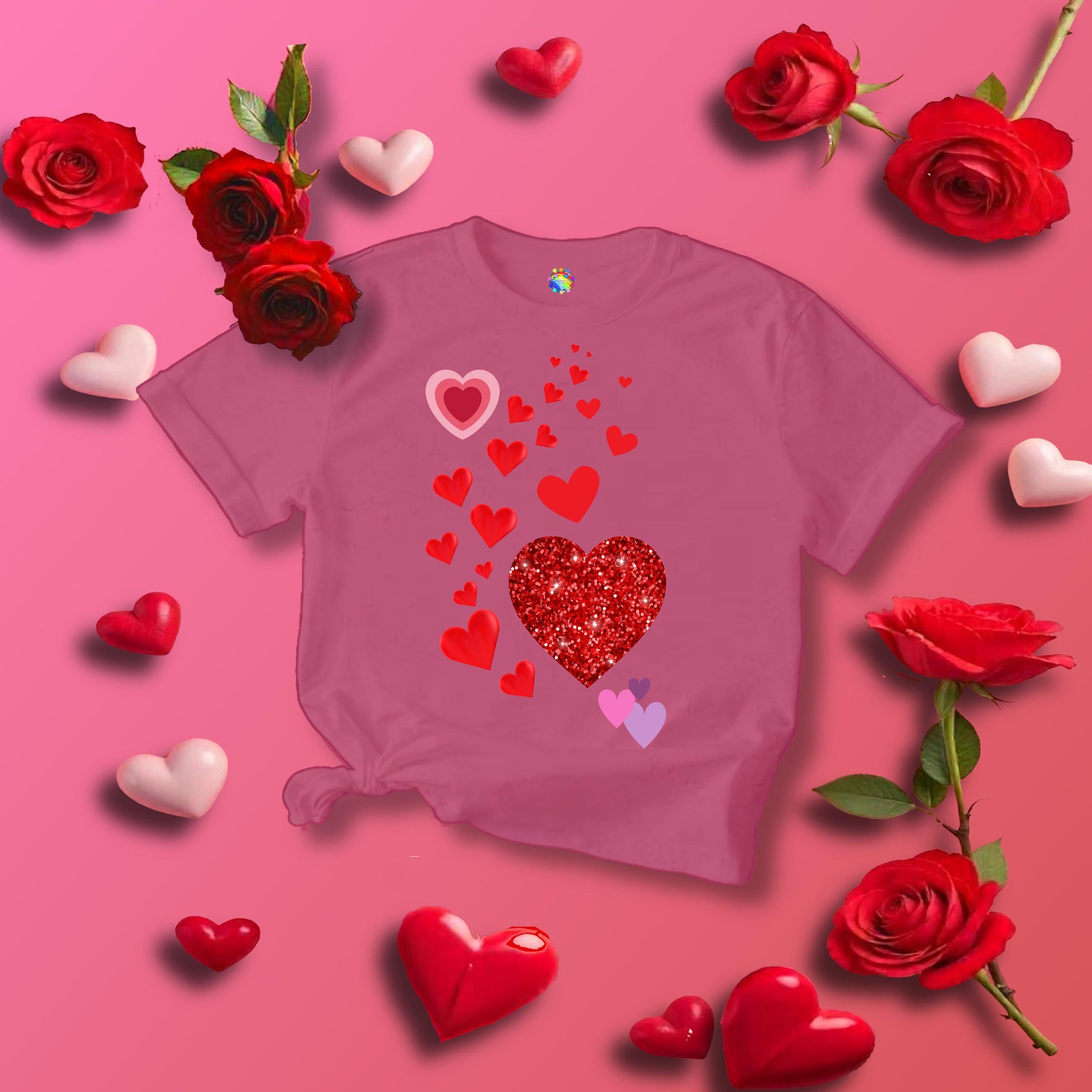 Heart-filled Tee, Love Hearts Shirt, Valentine's Day T-Shirt For Women, Romantic Graphic Top, Couples Matching Apparel - Printspirationz