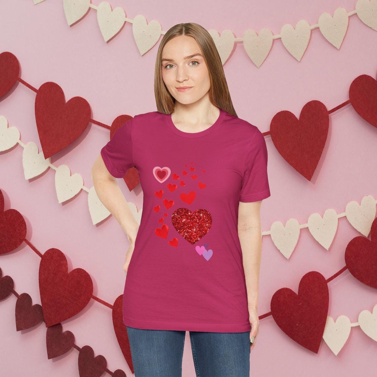 Heart-filled Tee, Love Hearts Shirt, Valentine's Day T-Shirt For Women, Romantic Graphic Top, Couples Matching Apparel - Printspirationz