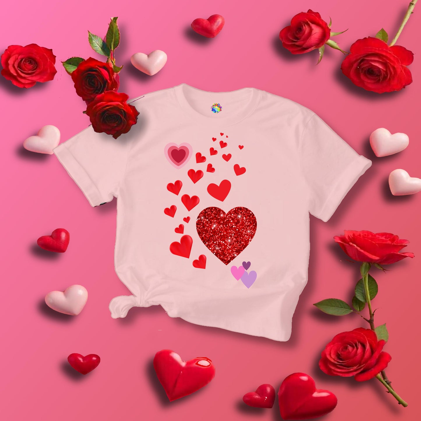 Heart-filled Tee, Love Hearts Shirt, Valentine's Day T-Shirt For Women, Romantic Graphic Top, Couples Matching Apparel - Printspirationz