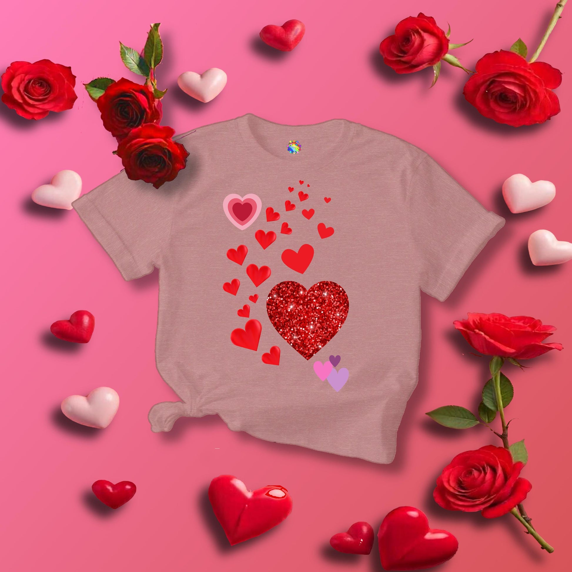 Heart-filled Tee, Love Hearts Shirt, Valentine's Day T-Shirt For Women, Romantic Graphic Top, Couples Matching Apparel - Printspirationz