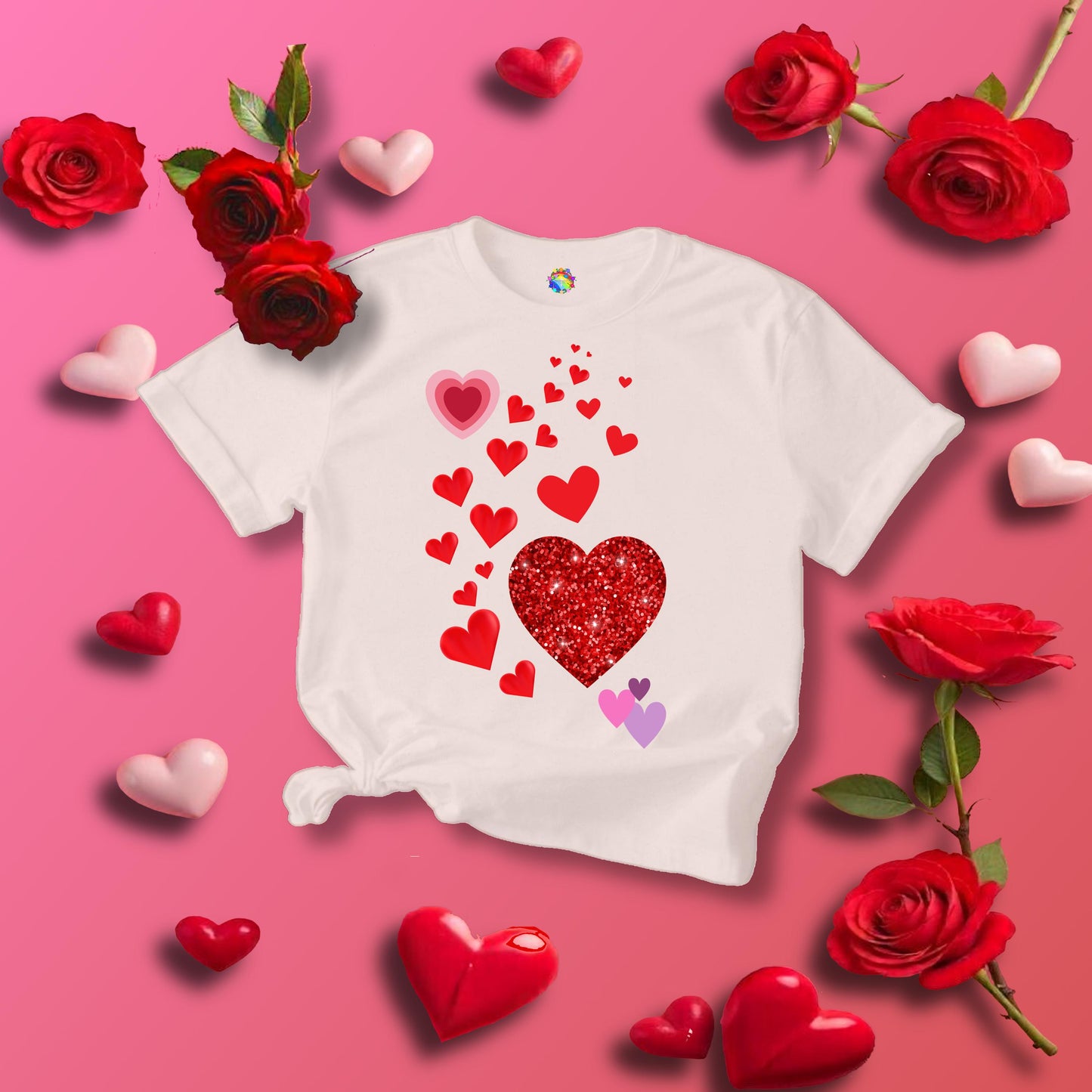 Heart-filled Tee, Love Hearts Shirt, Valentine's Day T-Shirt For Women, Romantic Graphic Top, Couples Matching Apparel - Printspirationz