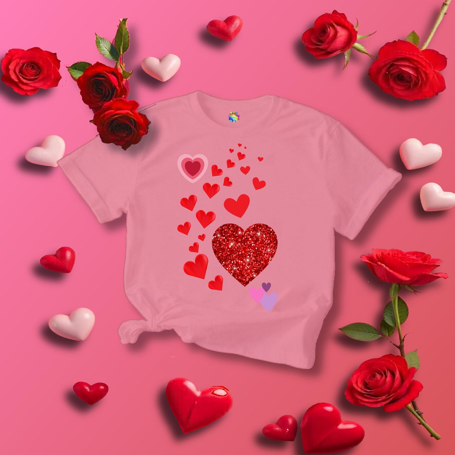 Heart-filled Tee, Love Hearts Shirt, Valentine's Day T-Shirt For Women, Romantic Graphic Top, Couples Matching Apparel - Printspirationz